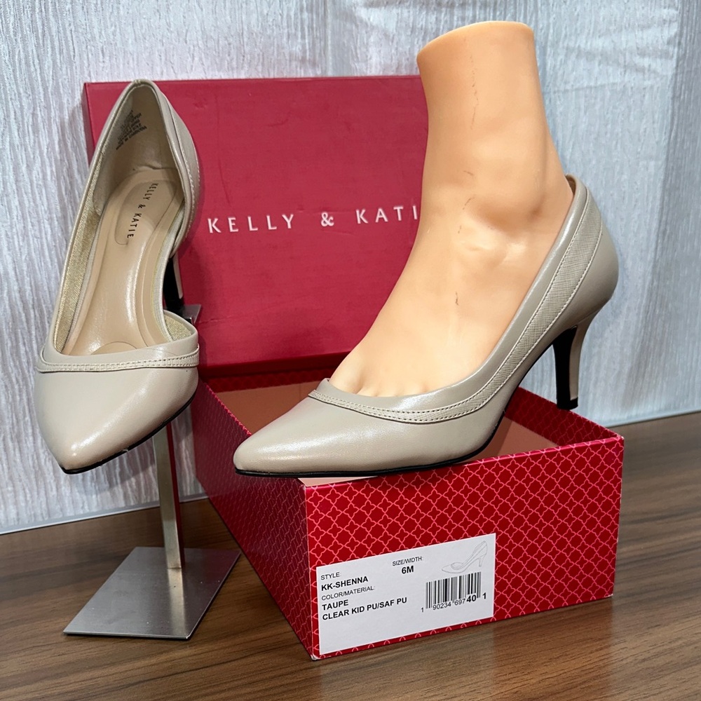 Kelly & Katie Taupe Pointed-Toe Pump Heel